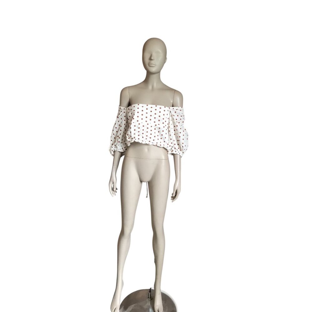 Vici White and Brown Polka Dot Crop Top